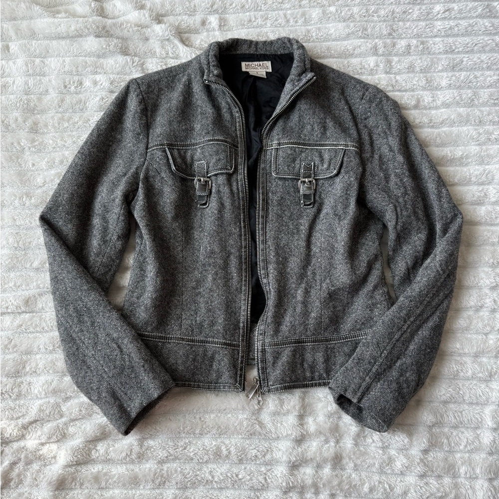 Michael Kors Wool Blend Charcoal Moto Jacket